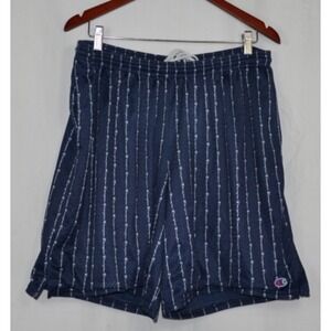 Champion Mens Powerblend Pinstriped Logo Jersey Shorts Navy Blue‎ XL